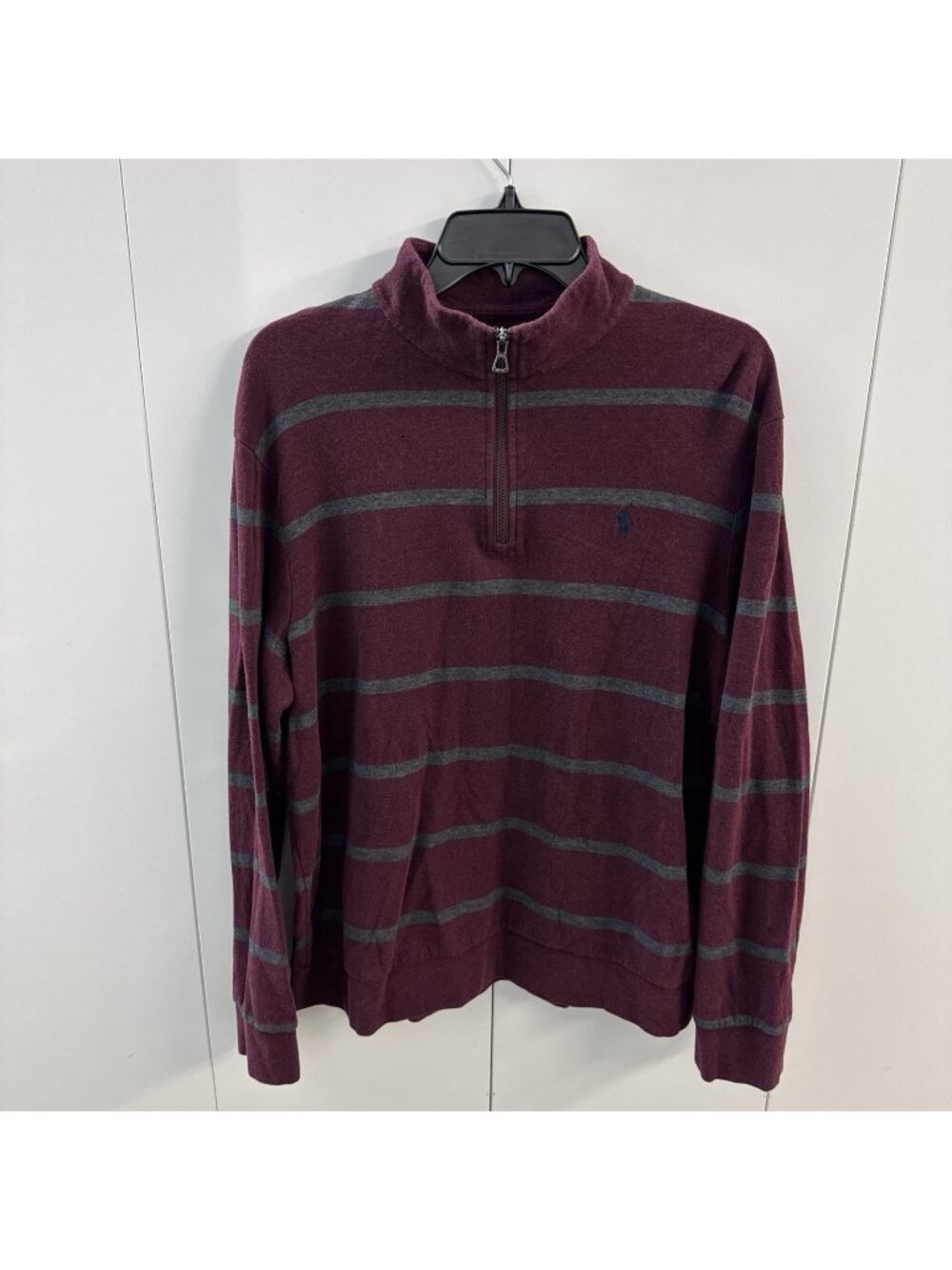 Polo Ralph Lauren Double Knit Jersey Quarter Zip Sweater Red Aged Wine Large